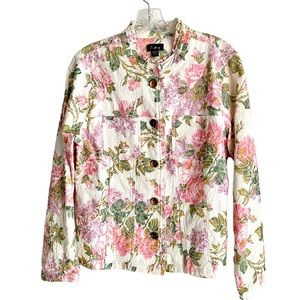 Analogy Pink Cottage Core Floral Print Farm House Jacket with Ruffled Collar